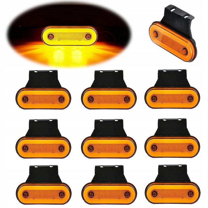 Set 10 lampi obrysate LED portocalii 12V 24V, dimensiuni 115x45x15mm, rezistente la apa