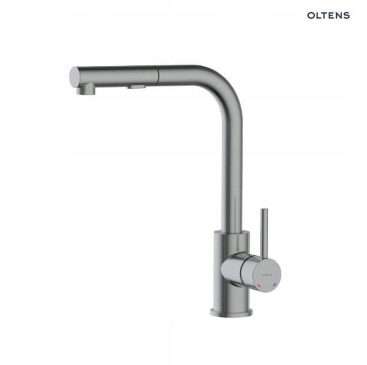 Кухненски смесител Oltens Myvat, с изтеглящ се чучур, графит, 22x6x46см