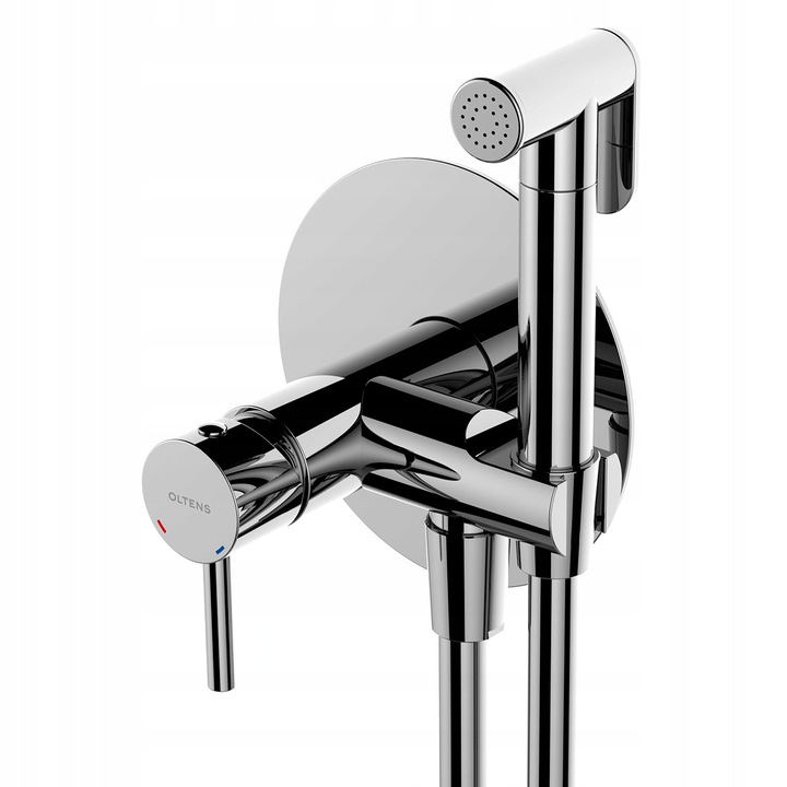 Тънък смесител за биде Oltens Molle, хром, с душ и монтажни елементи, 44x26x45см