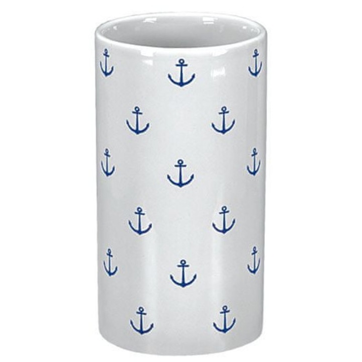 Suport pentru periute de dinti Kleine Wolke Anchor, ceramica, albastru/bianco, 11,5x6,2x6,2cm