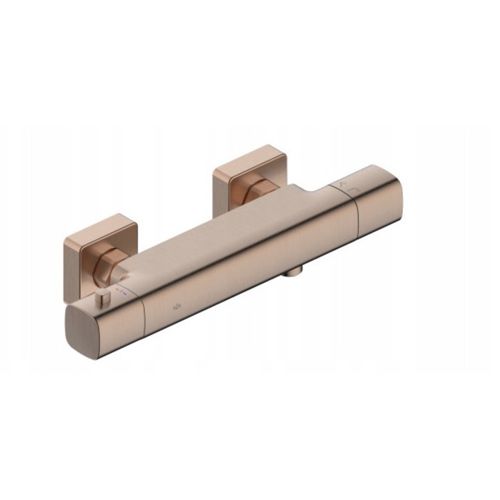 KFA Armatura Malaga termosztátos csaptelep, 2-lyukú, szálcsiszolt rózsaarany PVD, fali rögzítés, 22 l/perc