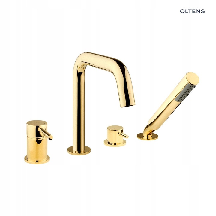 Baterie sanitara Molle, 4-otvora, cu set de dus, aurie, 49x28x8cm