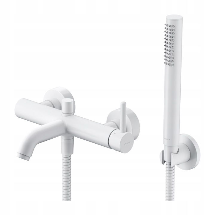 Baterie sanitara, Y, set baterie de baie cu dus, alb mat, 17,5cm, 150cm