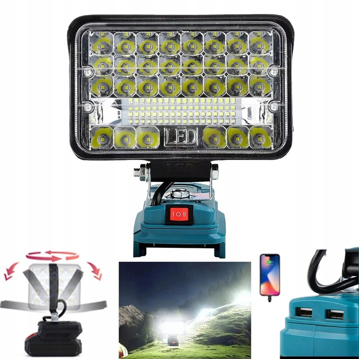 Lampa de lucru LED 18V, 60W, 7200 lm, 2 niveluri de luminozitate, negru-albastru, portabila