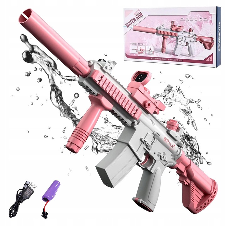 Pistol cu apa automat, M416, roz, jucarie pentru plaja