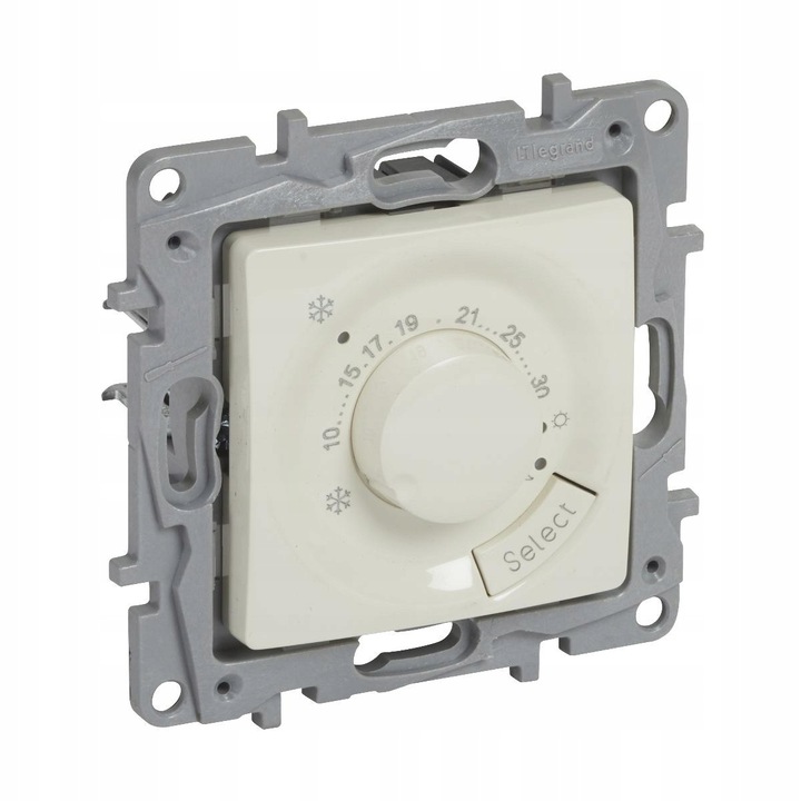 Ротационен термостат, Legrand, 7-30°C, 75.8x75.8x47mm, бял/сив