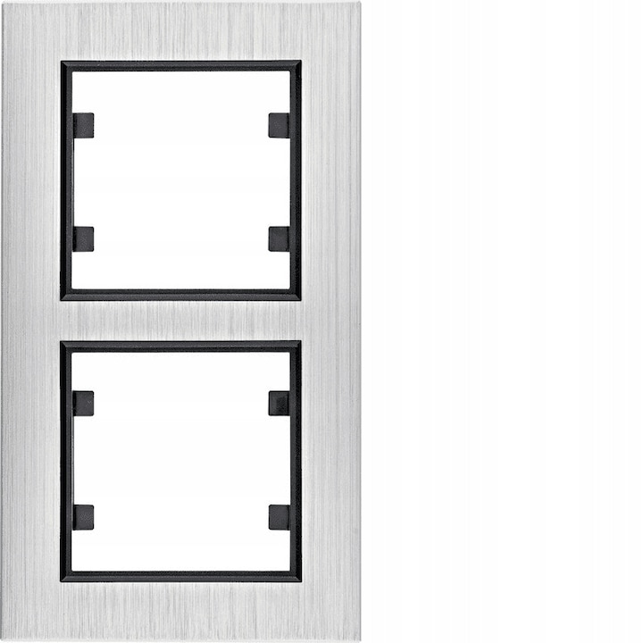 Rama dubla verticala Hager Lumina passion, aluminiu, argintie, pentru instalare subtire, 2 unitati, IP20