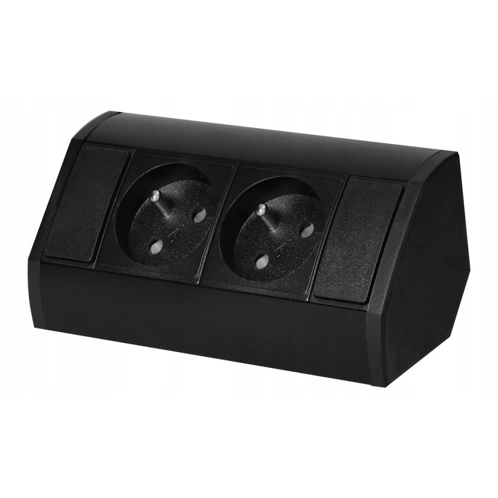 Gniazdo meblowe narozne 2x230V cu bolcem, Orno, Culoare neagra, 150x64x64mm, montaj subsafa