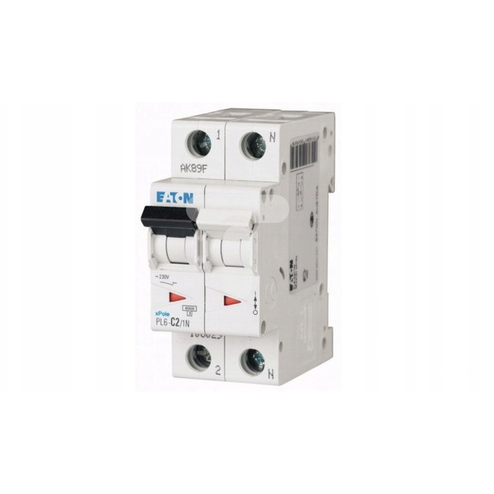 Siguranta electrica 1P+N B 2A 6kA AC PL6-B2/1N, Eaton, IP20, 400V, 2 module