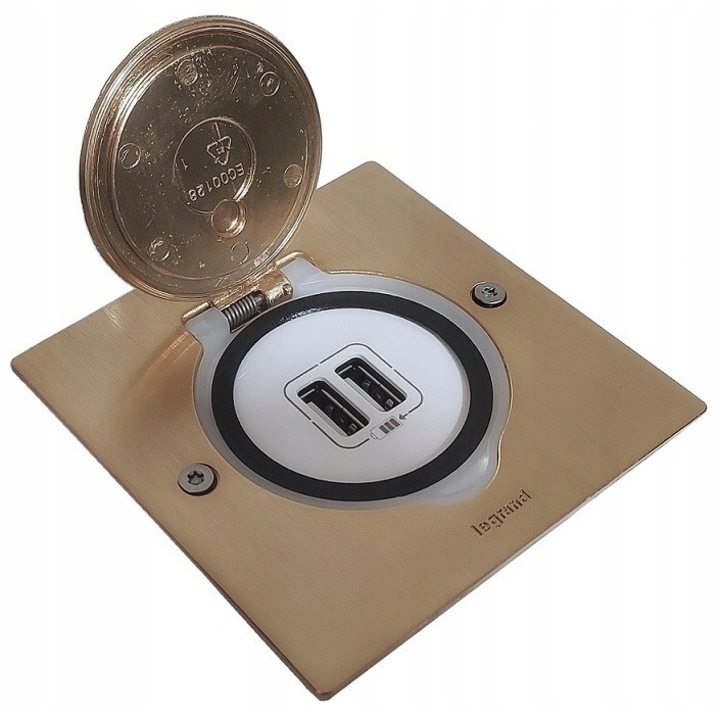 Capac priza de podea 2xUSB Legrand, IP44, mosiadz, set cu pusca BATIBOX, 80x50mm
