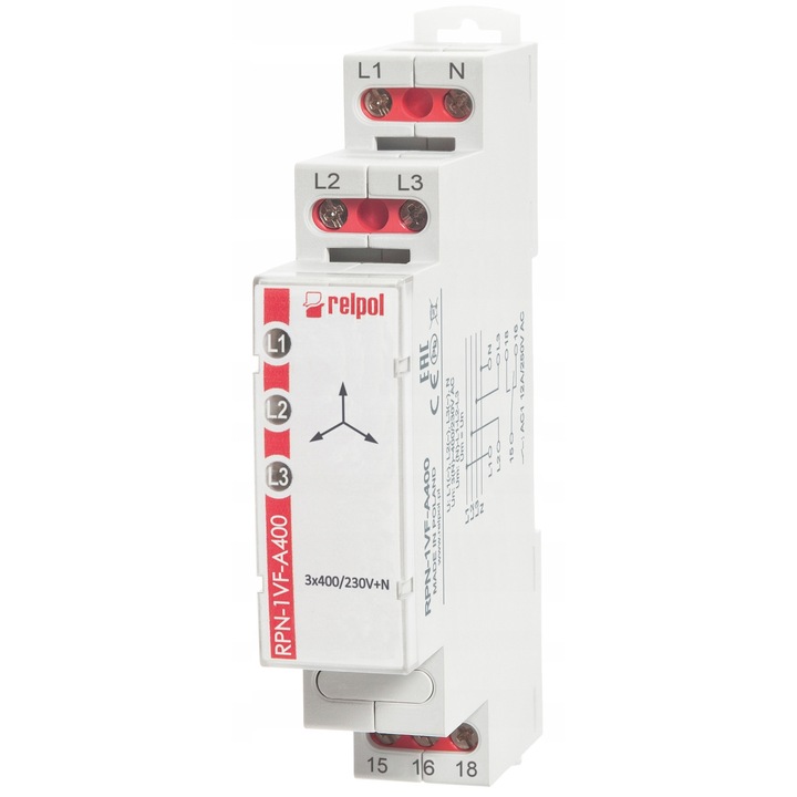RPN-1VF-A400 felügyeleti relé, 3-fázisú 400/230V AC, 1P, 12A, 17,5x64,6x90mm