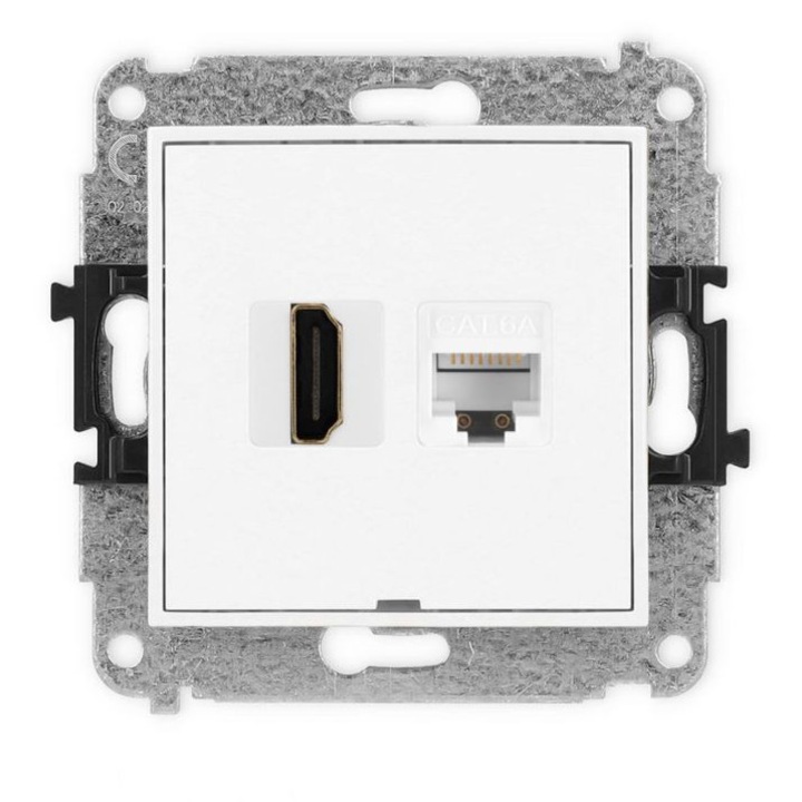 Gniazdo HDMI 2.1 8K + RJ45 cat.6A set, KARLIK, alb mat, 80x80x6,3mm