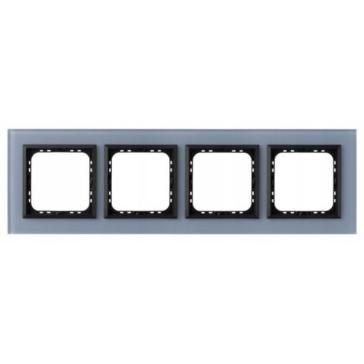 Rama patrata 4x neagra, sticla mata, SONATA, accesorii prize si intrerupatoare