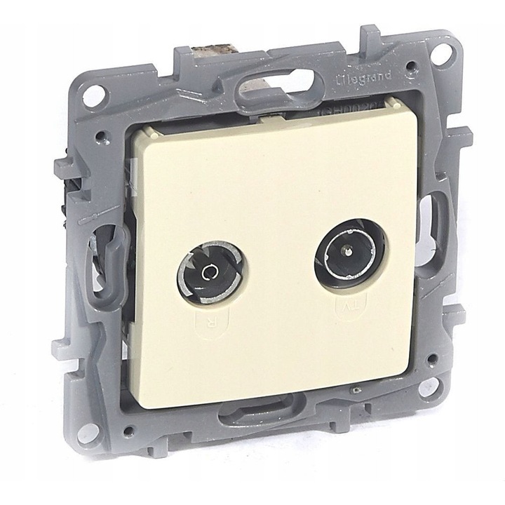 Gniazdo TV-RD przelotowe Legrand, 14 dB, crem, 2 gniazde, montaj sub tencuiala