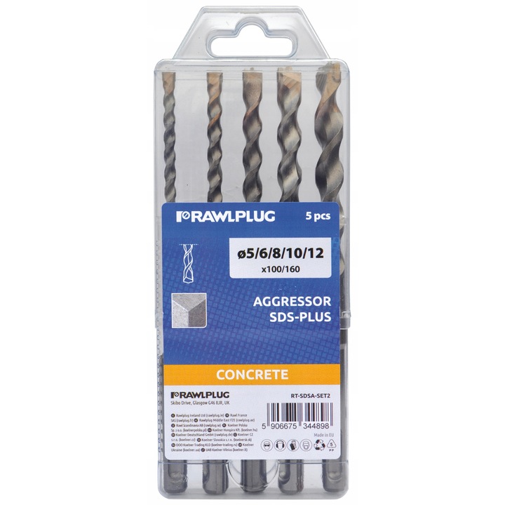 Set de 5 burghie SDS Plus Aggressor RT-SDSA-SET2, 5-12mm, 160x100mm, pentru beton si caramida