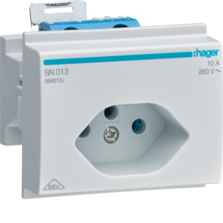 Швейцарски контакт за шина TH35, Hager, 10A, 250V, сив, 3.5 модула