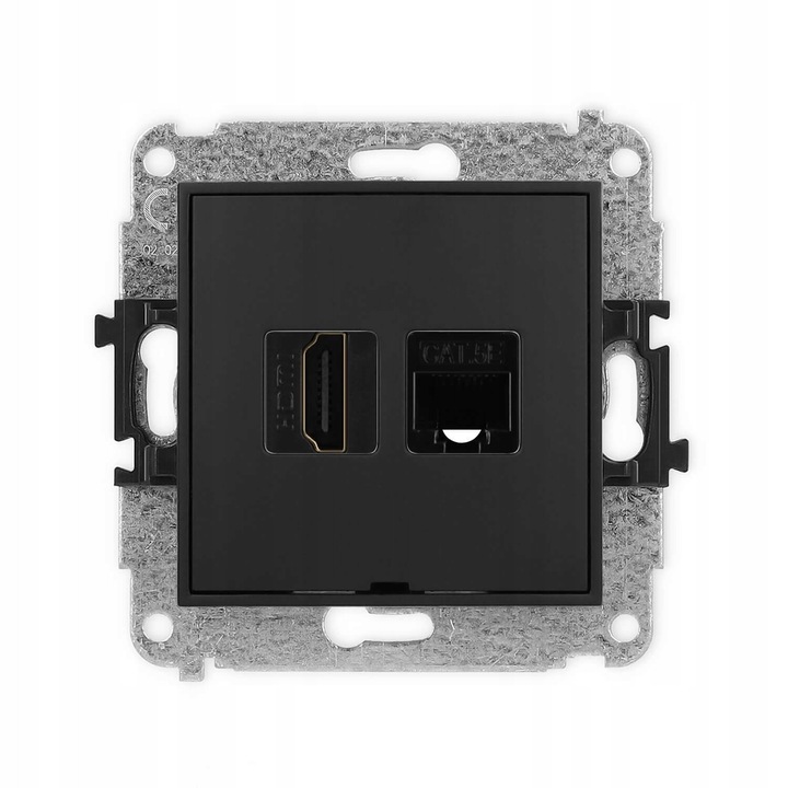 Gniazdo HDMI + RJ45 Karlik Mini, 1xRJ45 cat.5e, negru mat, 80x80x6.3mm