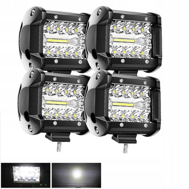 Set 4 proiectoare LED 480W, 12V, 6D, negru, dimensiuni 91x76x64mm