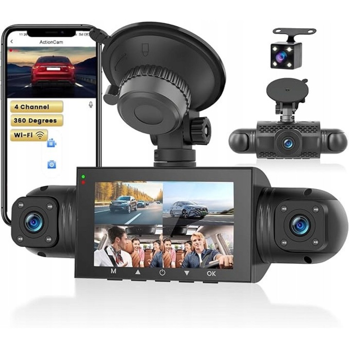 Камера за кола DVR с 4 камери, асистент за паркиране, 1080p, 480p