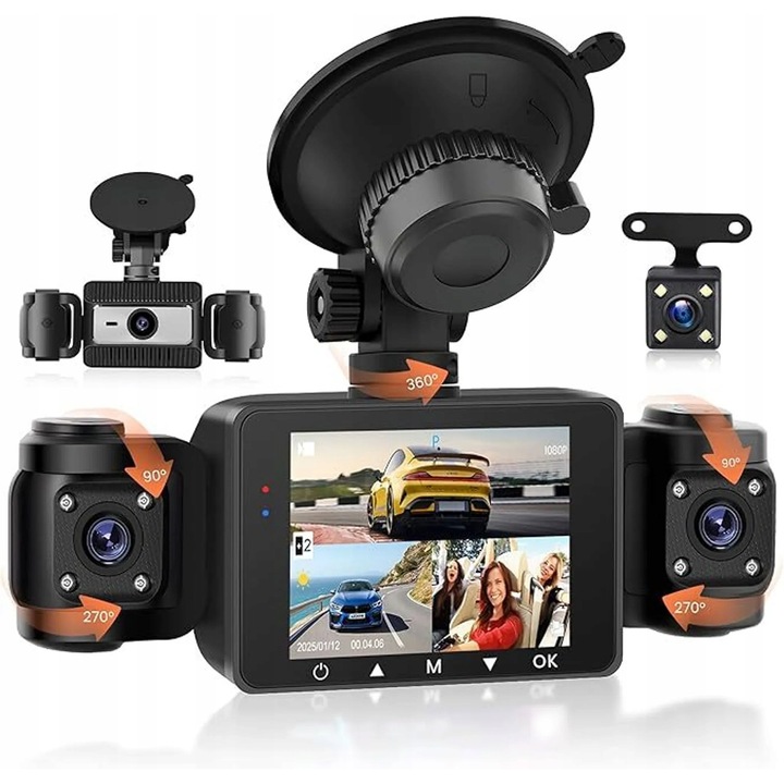 Camera auto 4-canale 360, 4xFHD 1080P, monitorizare completa, 2,4 inch