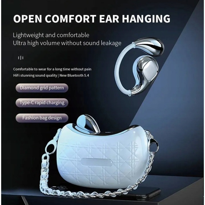 Casti wireless Yx46, Bluetooth 5.4, compact, cu clip, alb