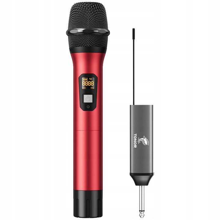Microfon fara fir Tonor UHF cu receptor pentru karaoke, 60m, rosu, 1/4'' iesire