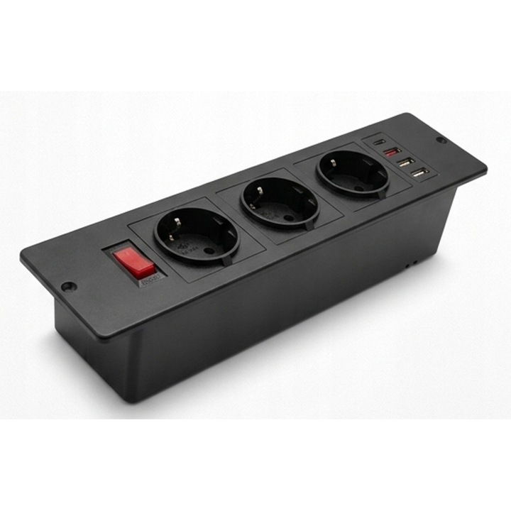 Разклонител 3x230V 4xUSB USB-C, черен