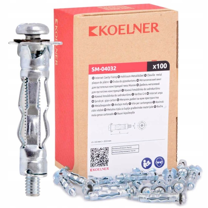 Конектори за плоскости G-K, Koelner, 4x32mm, комплект 100 броя, с винтове