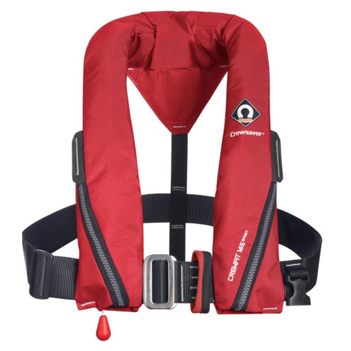 Vesta salvamara automata Crewsaver Crewfit Sport 165N, rosie, pentru greutate peste 40 kg, dimensiune 75-155 cm