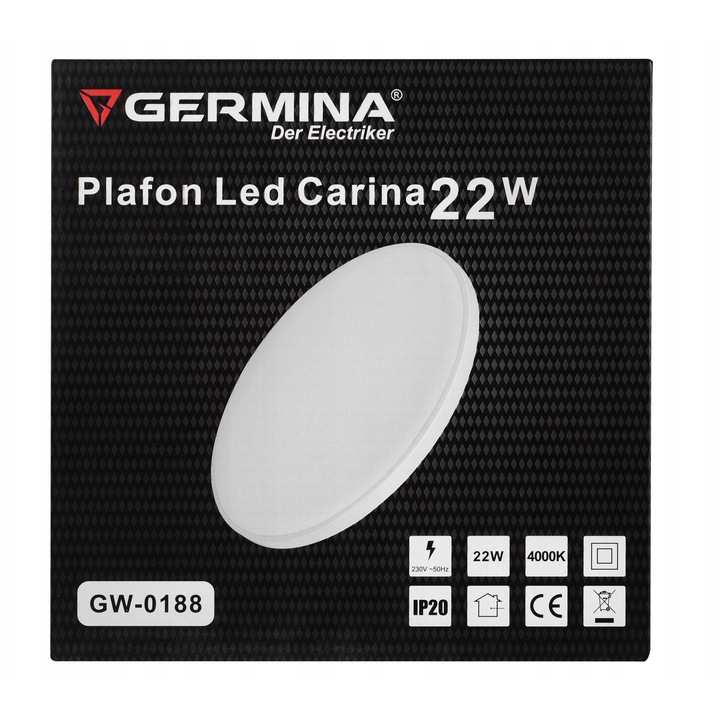 Plafon LED Natynkowy 22W 1650lm 4000K Okragly Alb cu Nakladka Neagra, 260mm