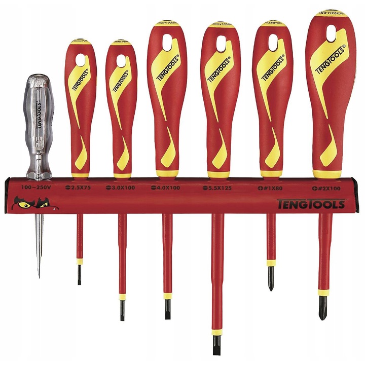 Szigetelt csavarhúzó készlet 1000V, TENG TOOLS, 7 darabos, fali tartóval