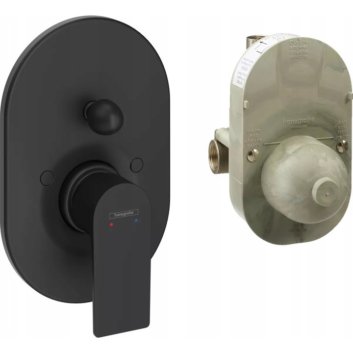 Baterie sanitara, Rebris E, set, montare sub tencuiala, negru mat, 30,7 l/min, 27,4 l/min