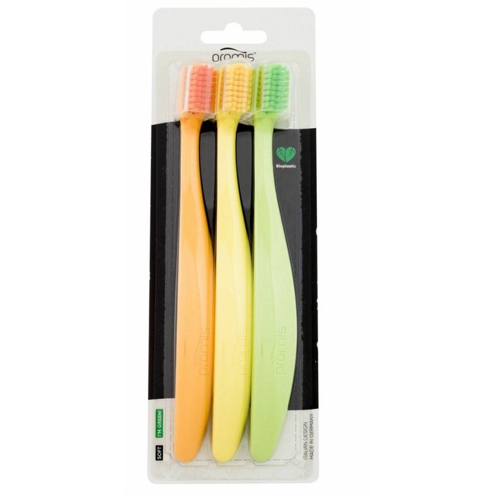 Promis Trio manuális fogkefék, 3 darab, többszínű, 6750 sörteszál, ergonomikus