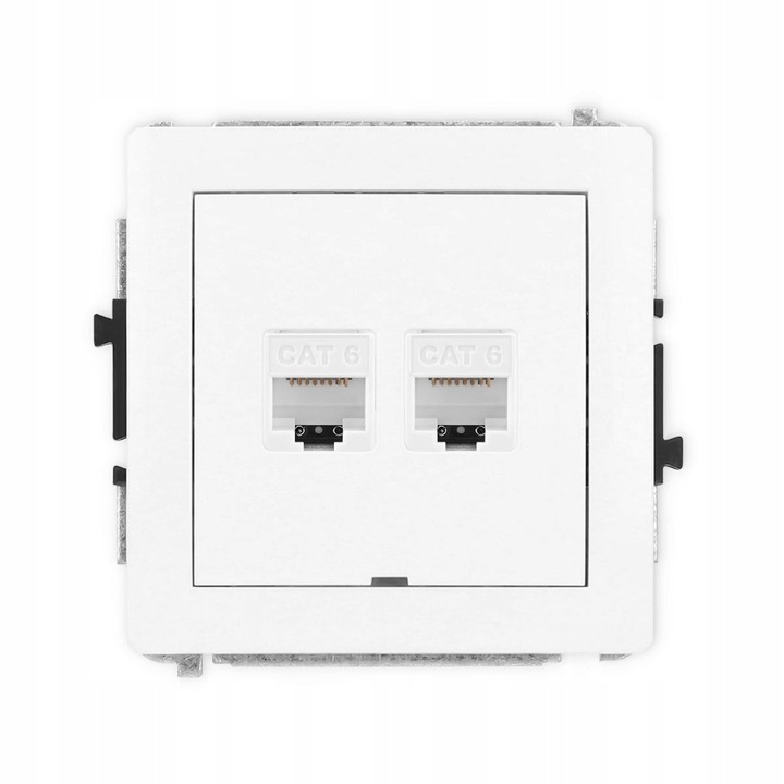 Компютърен контакт 2xRJ45 Karlik Deco, матово бял, тънък монтаж, размери 90,2x90,2x36,5мм