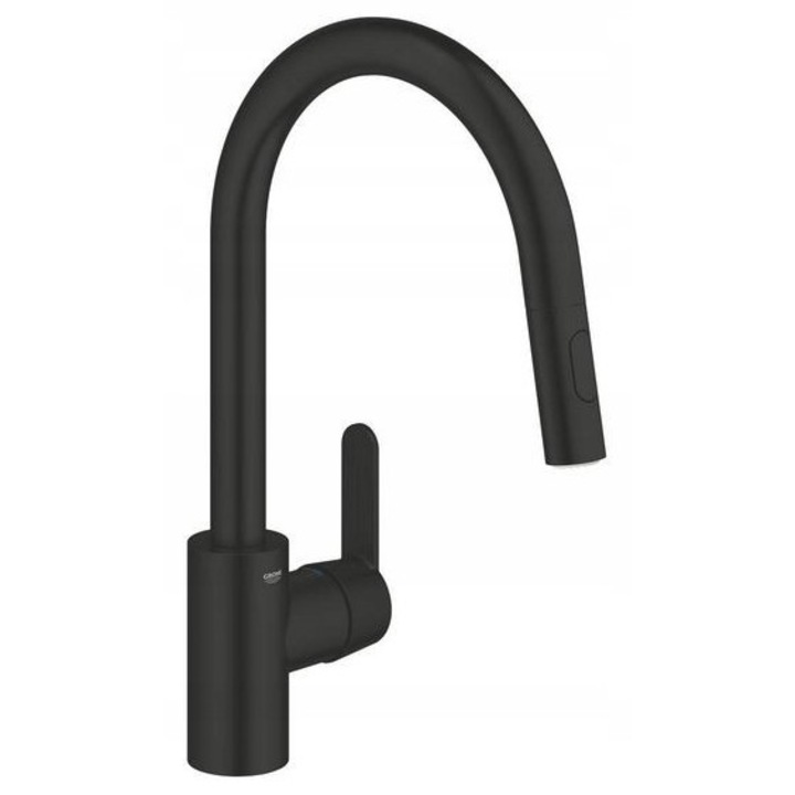 Baterie bucatarie Grohe Get, DN 15, negru mat, montaj un singur orificiu, 360° rotire