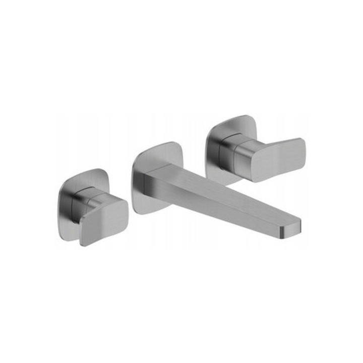 3-lyukú mosdócsaptelep, gun metal grey PVD, vékony beépítés, kifolyó hossza 182mm