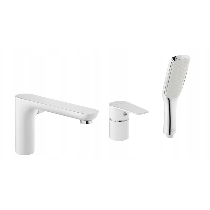 Baterie sanitara 3-otvorowa Dokos, alb/chrom, cu maner unic, 35mm