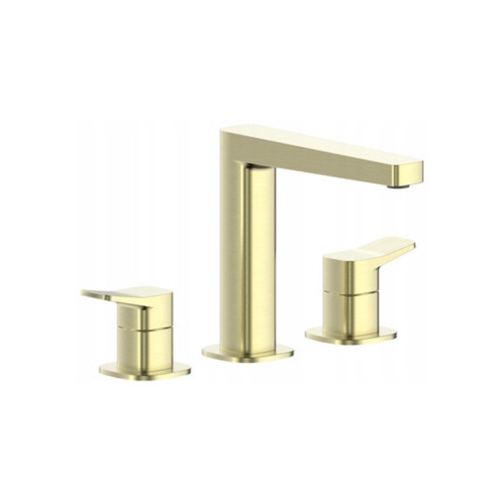 KFA Armatura 3-lyukú mosdócsaptelep, szálcsiszolt PVD arany, függőleges szerelés, 162mm