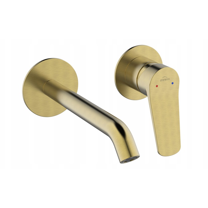 Baterie umywalkowa subtire Alonia, aur inchis, montare pe perete, un singur maner, set inclus