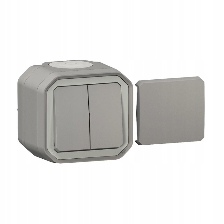 Plexo transzformátor típusú kapcsoló, Legrand, 10AX-250V, 2 áramkör, szürke, komplett készlet