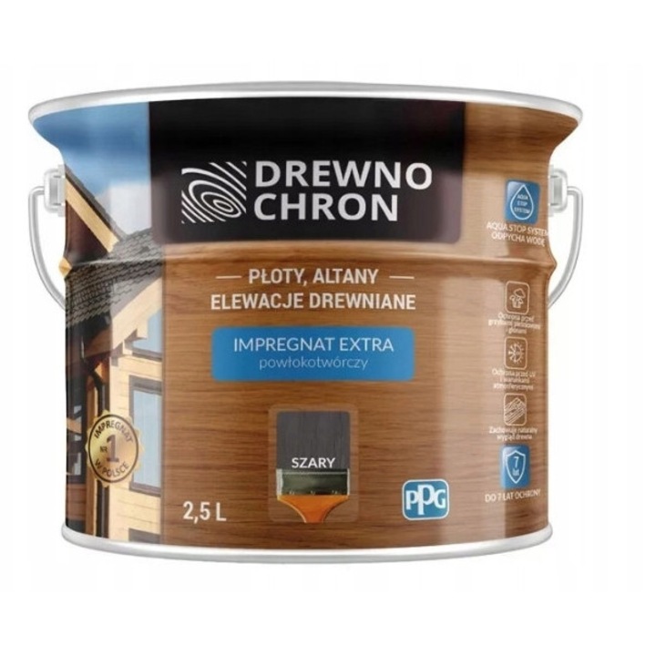 Drewnochron Extra impregnáló, 2,5 l, szürke, 7 év védelem, ecsettel felvihető