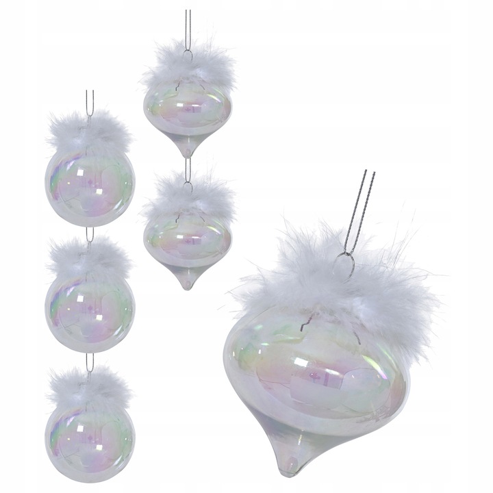 Set globuri de Craciun Kaemingk, 8 cm, irizate, cu furis, 6 bucati