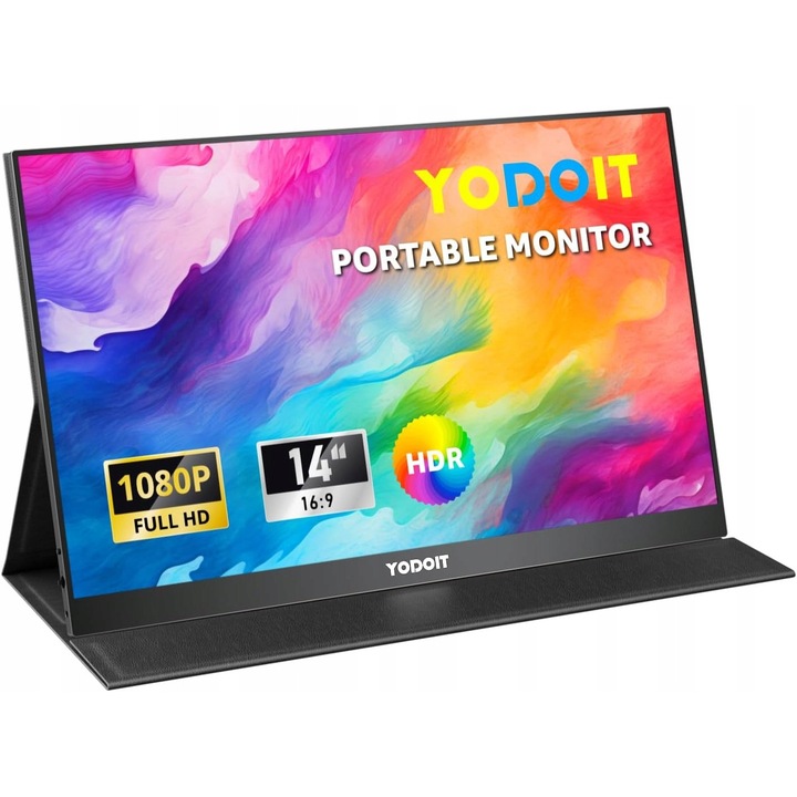 Monitor portabil Yodoit 14", 1920x1080 FHD, 60Hz, USB-C, HDMI, 500g