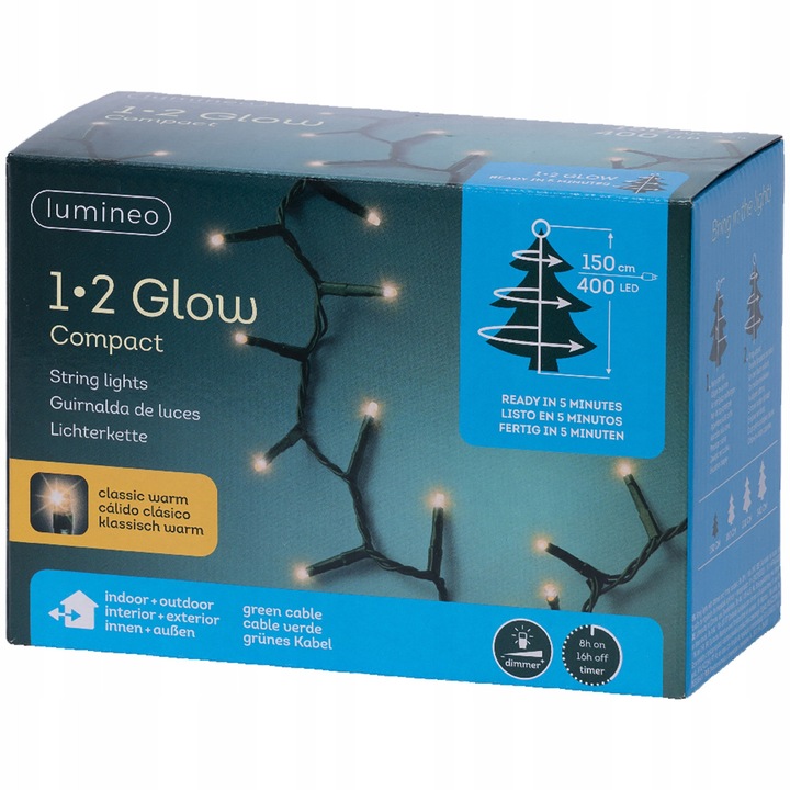 Lampi LED pentru Craciun, Kaemingk, 400 LED, 150cm, cablu verde, timer 8 ore