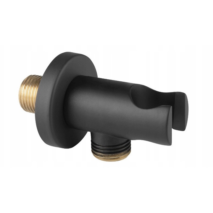 Priza unghiulara G1/2 pentru furtun de dus cu suport, Ferro, negru, 9x6x8cm, set 50 buc