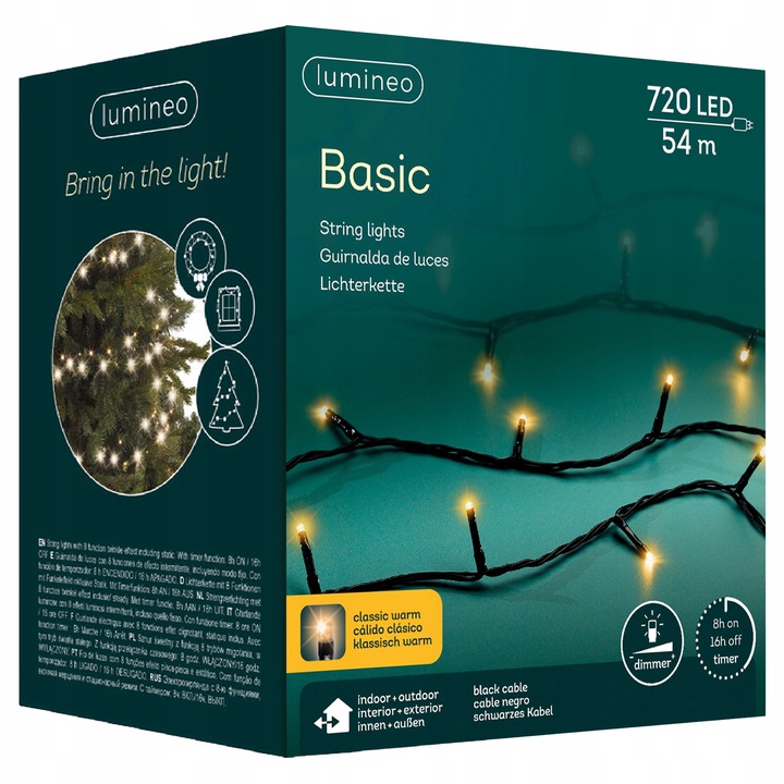Lampi LED pentru Craciun, Lumineo, 720 LED, 54m, multicolor, IP44, timer