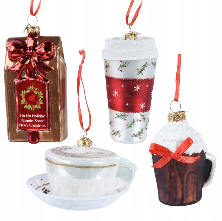 Set decorativ de Craciun, Kaemingk, 4 piese, multicolor, sticla, detalii aurii