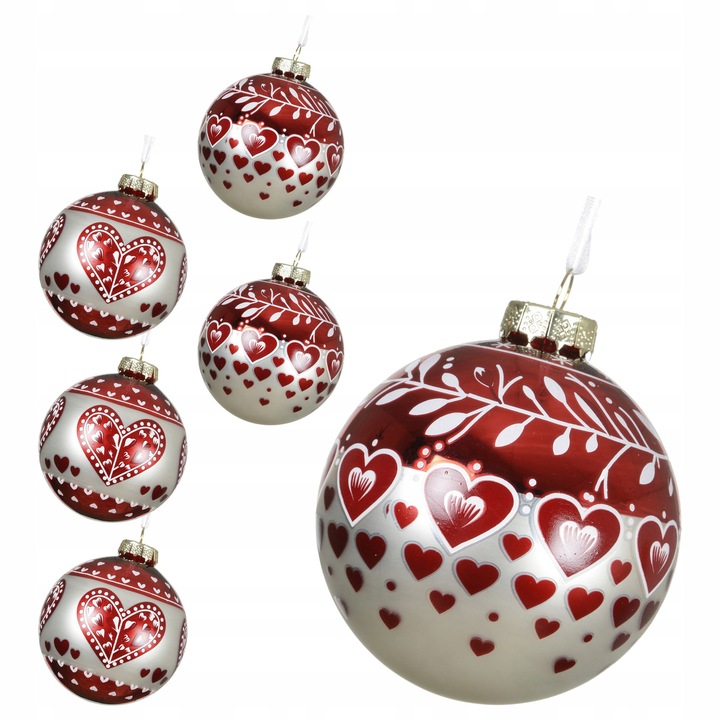 Globuri de Craciun, Kaemingk, set 6 bucati, rosu-alb, 8 cm