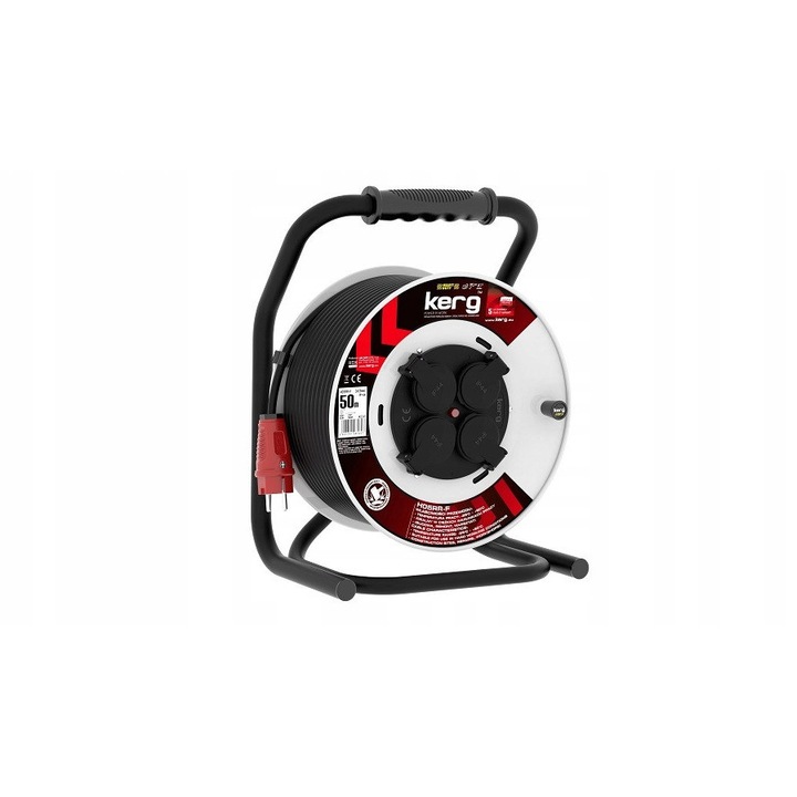 Prelungitor KERG 50m, 4 prize, 3x1.5mm, negru-alb