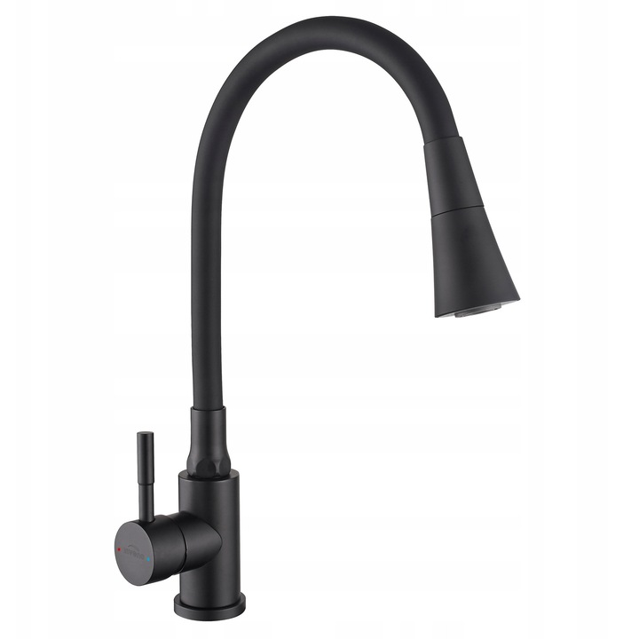 Baterie sanitara Invena Gabi, cu wylewka flexibila, neagra, 35mm, set montaj rapid